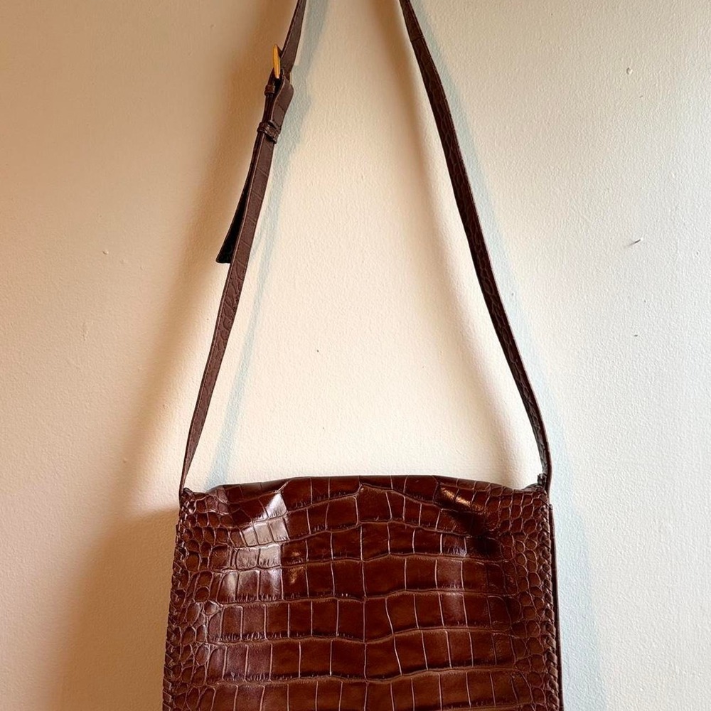 🤎 Vintage Genuine Leather Croc Embossed Organizer Shoulder Bag 🤎